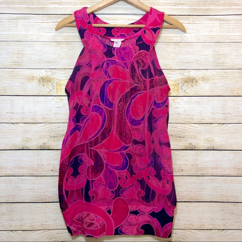 Body Central Pink Floral Sleeveless Blouse Top Lg